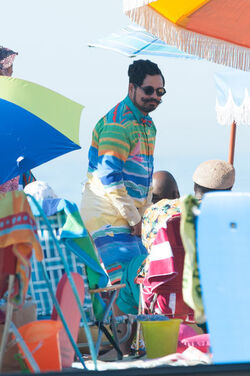 Michael Pena Dons Colorful Costume on Set of Wrinkle LA