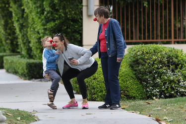 Jennifer Garner is seen wearing a red nose as she strolls around Los Angeles.
