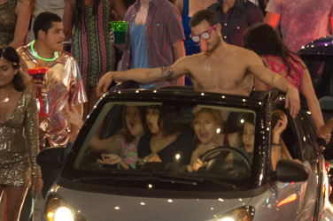 Scarlet Johansen and cast on the set of her raunchy new comedy Rock That Body