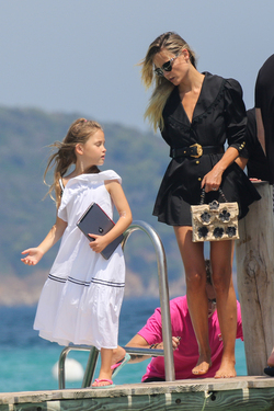 Natasha Poly is seen at the Club 55 Beach in Saint Tropez