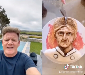 Gordon Ramsay watches in horror as woman makes cake like his face Gordon Ramsay watches in horror as woman makes cake like his face