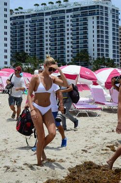 Hailey Baldwin seen out and about at the beach wearing a bikini on June 11 2017 in Miami Florida.