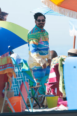 Michael Pena Dons Colorful Costume on Set of Wrinkle LA