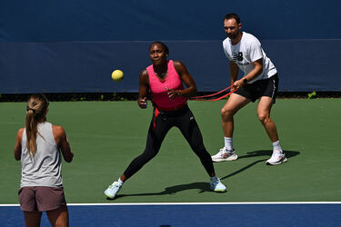 Coco Gauff is seen on the practice court at the USTA
