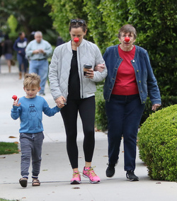 Jennifer Garner is seen wearing a red nose as she strolls around Los Angeles.