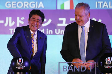 The Rugby World Cup 2019 Pool Draw at the Kyoto State Guest House on May 10 in Kyoto Japan. The Rugby World Cup 2019 Pool Draw at the Kyoto State Guest House on May 10 in Kyoto Japan.