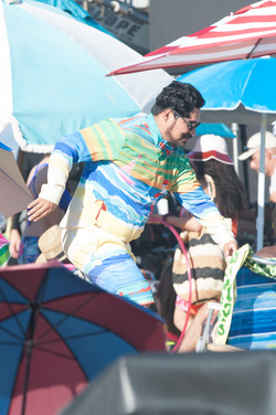 Michael Pena Dons Colorful Costume on Set of Wrinkle LA