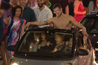 Scarlet Johansen and cast on the set of her raunchy new comedy Rock That Body
