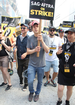Jesse Eisenberg seen at the SAG AFTRA strike in front of HBO Offices Jesse Eisenberg seen at the SAG AFTRA strike in front of HBO Offices