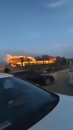 Moment Hero Driver Speeds Out Of Town In Burning Lorry
 video available 
