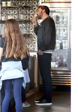 Ben Affleck picked up daughter Seraphina from school and the pair stopped for an ice cream cone in Brentwood.