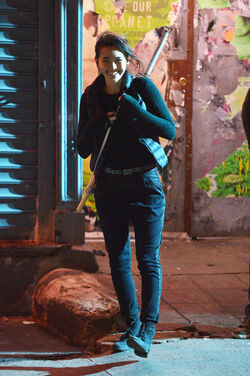 Jessica Henwick and Finn Jones on the set of Iron Fist filming in Soho on DECEMBER 02 2016 in New York City New York