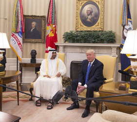 President Donald Trump poses for photographs with Crown Prince Muhammad bin Zayid Al Nuhayyan of Abu Dhabi