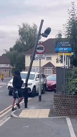VIDEO Disgruntled masked man hacks down London ULEZ camera in broad daylight 48 hours after it was installed