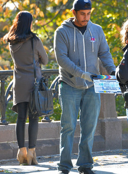 Paulina Gaitan seen filming Diablo guardian in Central Park on NOVEMBER 14 2016 in New York City New York