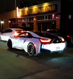 Casper Smart shows off his amazing 144k BMW i8 sports car after partying at Avenue nightclub in Los Angeles. Casper Smart shows off his amazing 144k BMW i8 sports car after partying at Avenue nightclub in Los Angeles.