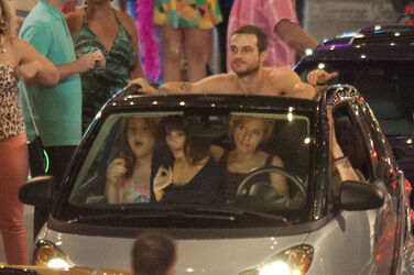Scarlet Johansen and cast on the set of her raunchy new comedy Rock That Body