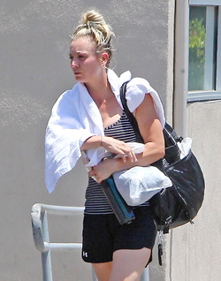 Hot and sweaty Kaley Cuoco is red faced as she leaves LA gym after Sunday workout session