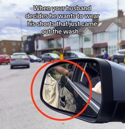 Time strapped Brit leaves drivers cackling hanging SHORTS out car window in quick dry hack