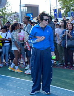 Tennis Legend Billie Jean King And Coco Gauff Play Friendly Match At US Open 2024 in NYC