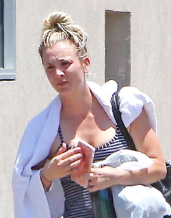 Hot and sweaty Kaley Cuoco is red faced as she leaves LA gym after Sunday workout session