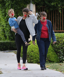 Jennifer Garner is seen wearing a red nose as she strolls around Los Angeles.