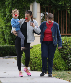 Jennifer Garner is seen wearing a red nose as she strolls around Los Angeles.