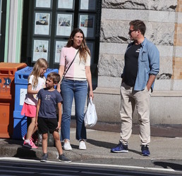 Michael Weatherly and wife window shopping for houses with their kids Michael Weatherly and wife window shopping for houses with their kids