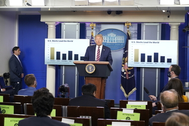 President Donald Trump Holds Press Briefing President Donald Trump Holds Press Briefing
