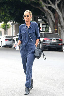 Slender Leona Lewis proves her stylish flair in utility inspired jumpsuit as she treats herself to a pampering session at the hair salon in LA
