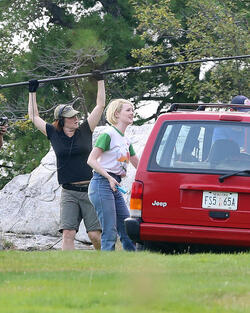 Emma Stone and Julia Garner are spotted on set of Maniac filming upstate NY. Emma Stone and Julia Garner are spotted on set of Maniac filming upstate NY.