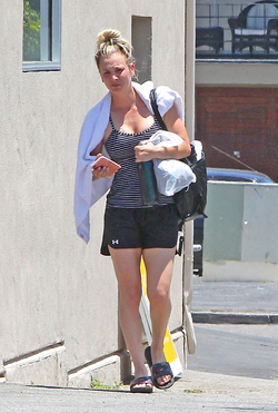 Hot and sweaty Kaley Cuoco is red faced as she leaves LA gym after Sunday workout session