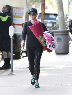Reese Witherspoon attends her morning yoga session before taking a jog with a girlfriend in Brentwood.