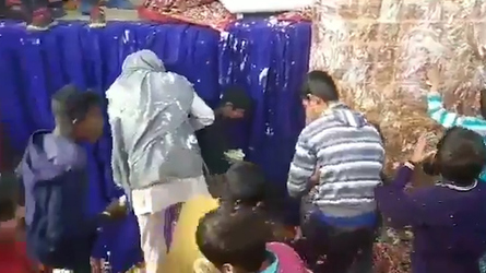 Moment Poor Devour Huge Cake For Indian Politician