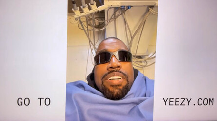 Rapper Ye Kanye West in a dentist chair for his Super Bowl advert