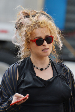Helena Bonham Carter strikes a pose as she leaving her trailer on the set of Oceans 8 