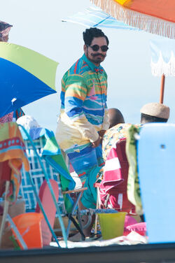 Michael Pena Dons Colorful Costume on Set of Wrinkle LA