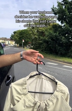 Time strapped Brit leaves drivers cackling hanging SHORTS out car window in quick dry hack