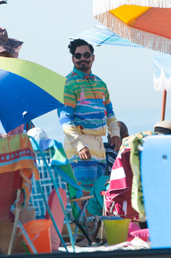 Michael Pena Dons Colorful Costume on Set of Wrinkle LA