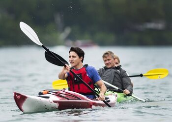 Prime Minister Justin Trudeau kayaks on the Niagara River