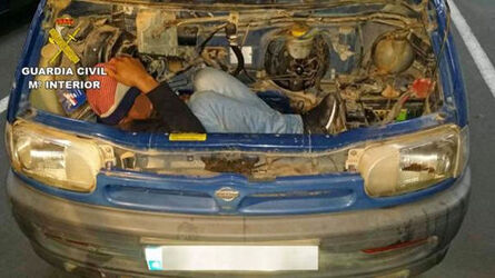2 people have been arrested at the port of Almeria in Spain for smuggling an illegal immigrant into Spain. 
The Spanish Civil Guard discovered the man hidden in the bonnet of a small car when they conducted checks on ships arriving from North Africa.
