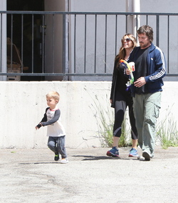 Christian Bale and his wife their their son out for breakfast