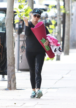 Reese Witherspoon attends her morning yoga session before taking a jog with a girlfriend in Brentwood.