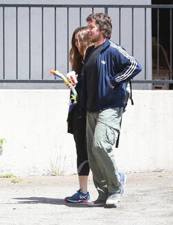 Christian Bale and his wife their their son out for breakfast