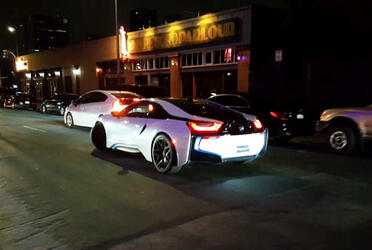 Casper Smart shows off his amazing 144k BMW i8 sports car after partying at Avenue nightclub in Los Angeles. Casper Smart shows off his amazing 144k BMW i8 sports car after partying at Avenue nightclub in Los Angeles.