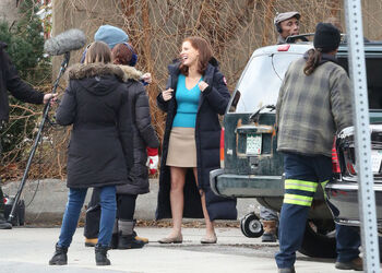 EXCLUSIVE Jessica Chastain Wraps up in a Cashmere Scarf on the Set of Molly s Game.