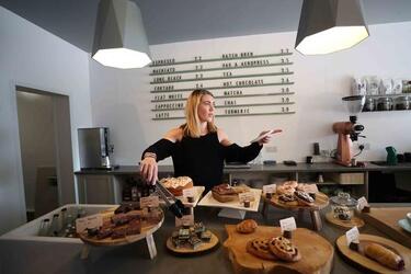 Team GB cyclist Jess Varnish at the Common Ground Cafe in Altrincham which she co owns.