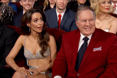 Jordon Hudson and Bill Belichick at the pre Super Bowl awards show