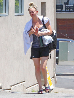 Hot and sweaty Kaley Cuoco is red faced as she leaves LA gym after Sunday workout session