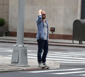 Ben Foster Walking Alone in Lower Manhattan